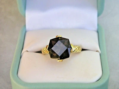 Anillo facetado de oro amarillo de 14 quilates y topacio marrón ahumado 5,2 gramos talla 8,25 Foto 1 de 4