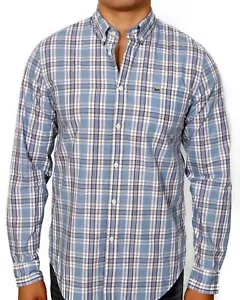 Camisa informal Lacoste para hombre X-Large L/S azul puntiagudo algodón a cuadros con botones - Imagen 1 de 11