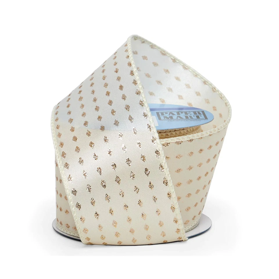 Ivory Gold Mini Diamond Satin Wired Ribbon - 2 1/2in. x 10 yards (pm56185702) - Image 1 of 1