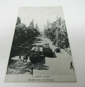 Melbourne Australia Street Scene Cable Cars Trolleys Postcard 1939 - Picture 1 of 6