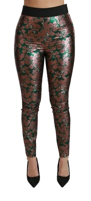 DOLCE & GABBANA Pants Green Bronze Leaf Tights Skinny IT40 / US6 / S RRP $1150 - Image 1 of 4