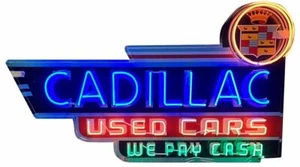 Cadillac Used Cars Neon Advertising Metal Sign (not real neon) - Picture 1 of 1