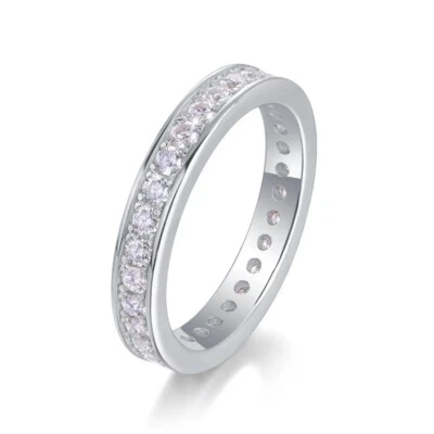 2mm D VVS1 Real Moissanite Ring Full Eternity Band  Women's 925 Sterling Silver - Image 1 of 4