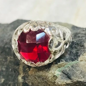 Sterling Silber Rubin rot CZ Ring Designer Vintage Mogul filigran Gr. 7,75 TMA - Bild 1 von 9