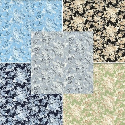 100% Cotton Poplin Fabric Rose & Hubble Vintage Roses Monza Place