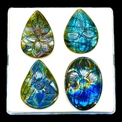 4 Pcs Natural Hand Carved Labradorite 37-43mm Untreated Magnificent Gemstones - Image 1 of 4