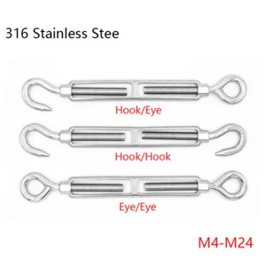 Turnbuckle Wire Tensioner Strainer Stainless Steel Hook and Rope Cable Tension - Picture 1 of 12
