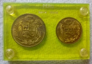 PERÚ 1961 - JUEGO BU COMO NUEVO (2) - 1/2 Y 1 SOL DE ORO - EMISIÓN BANCARIA - ESTUCHE CAPITOL - Imagen 1 de 6