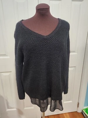 Metaphor 黑色女式全新带标签毛衣银色闪亮宽松针织 XL L M Sears — 第 1/4 张图片