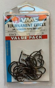 Ganchos circulares de torneo negros costeros VMC 3X 8386CB talla 2/0 (paquete de valor/20 ganchos) - Imagen 1 de 2