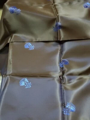 Vintage Black Blue Figural Satin Fabric 28"×45" Free Shipping  - Image 1 of 2