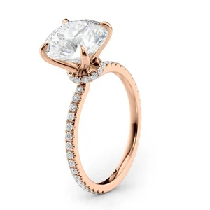 3ct Round Hidden Halo Lab Grown Diamond Engagement Ring Pave Band E color VVS2 - Picture 1 of 12
