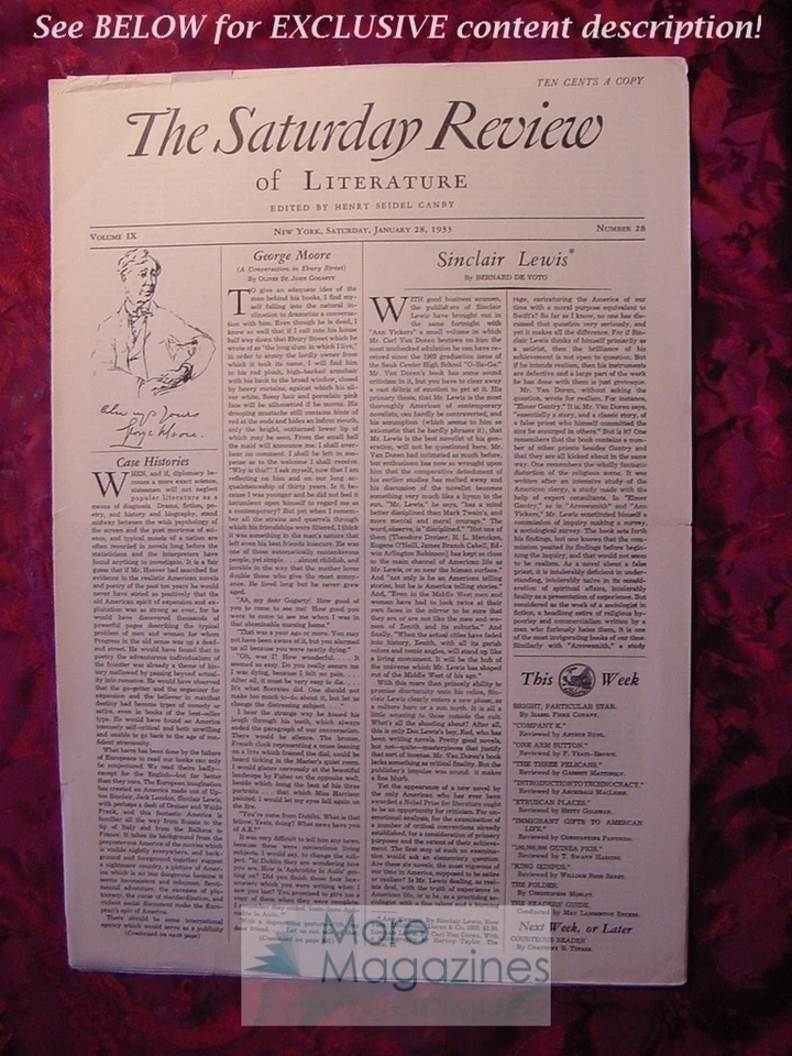SATURDAY REVIEW January 28 1933 Sinclair Lewis Oliver St. John Gogarty - Image 1 of 1