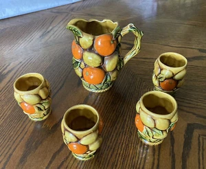 1967 INARCO JAPAN Creme de Menthe DAISY GREEN APPLE Flower Power PITCHER / CUPS - Picture 1 of 9