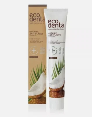 Ecodenta Organic Anti-Plaque Tartar Toothpaste Coconut Oil 75ml Fluoride FREE