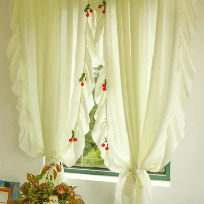 1 Panel Velvet Falbala Half Curtains Semi Blackout Light Filtering Rod Pocket  - Image 1 of 4