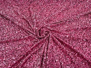 Pink 5mm sequins on a stretch velvet 2-way stretch, sold by the yard. - Picture 1 of 3