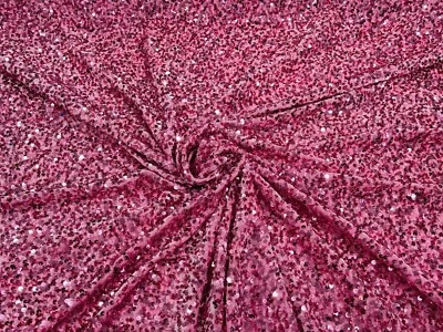 Pink 5mm sequins on a stretch velvet 2-way stretch, sold by the yard. - Image 1 of 3