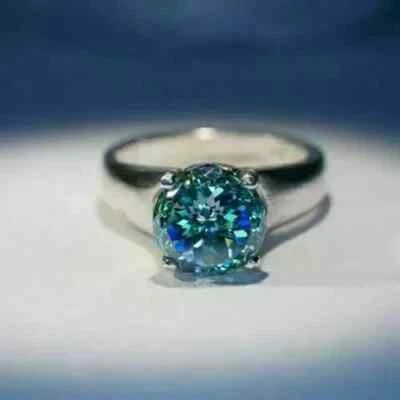 Anillo de compromiso redondo de alejandrita creado en laboratorio de 2,00 quilates para mujer enchapado en oro blanco de 14 quilates Foto 1 de 4