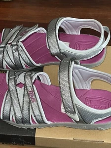 Teva TIRRA Junior Sport Adjustable Comfort Sandals silver / Magenta Size 5 - Picture 1 of 8