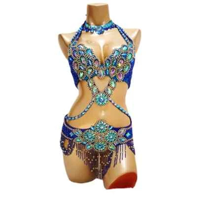 Set Costume Danza del Ventre Professionale Brasile Cintura Anca e Reggiseno Top Vestito Carnevale - Immagine 1 di 4