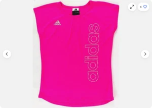 Adidas Girls Athletic FRONT LOGO TEE SHIRT(Neon Pink L 12/14)NWT - Picture 1 of 2
