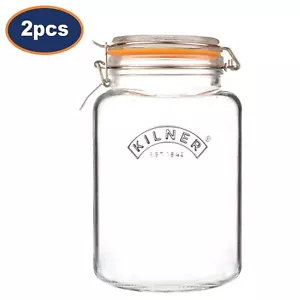 Glass Jar 3L Square Preserving Jar Storage with Airtight Clip Top Container 2pcs - Picture 1 of 5