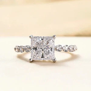 3.40Ct Princess Cut Lab Grown IGI Certified Diamond Wedding Ring 14K White Gold - Picture 1 of 9