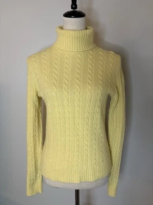 Suéter J Crew Vintage Amarillo Angora Lana Cachemira Cuello Alto Tejido con Cable Grande Foto 1 de 4