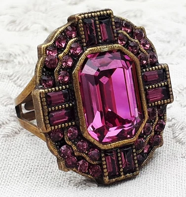 Anillo Michal Negrin Púrpura Cristales de Swarovski Victoriano Antiguo Estrás Años 90 Foto 1 de 4