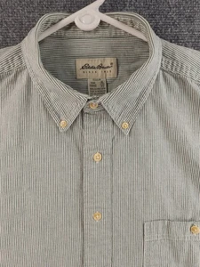 Eddie Bauer Oxford Cloth Button Down OCBD Men Green Striped XL Regular Pocket - Picture 1 of 15
