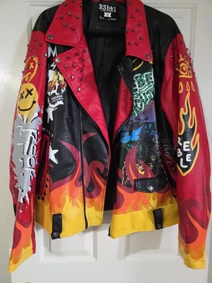 男式 R3bel 皮革机车夹克尺寸 XL Blk 全拉链二手状况良好 — 第 1/4 张图片