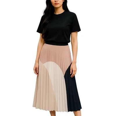 Alfani Pleated Color Block Pull On A-Line Pink Beige Black Midi Skirt XL W37" - Image 1 of 4