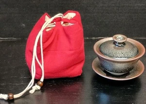 Gaiwan Shibordashi Jianzhan Oil Drop Glaze Tea Bowl Tureen W/ Lid Saucer & Bag - Picture 1 of 19