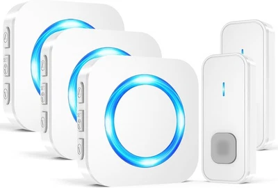 SURFOU Doorbell Waterproof Wireless 2 push buttons 3 plug-in receivers, White  - Image 1 of 4