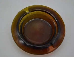 Dark Brown Glass Cigarette Ashtray Small Two Slot Round 3.5" Glossy Ash Holder - Picture 1 of 3