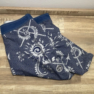 Vintage Rusty AOP Dragon Warrior Board Swim Shorts Men 36 Surf Y2K Nylon 9" USA - Image 1 of 4