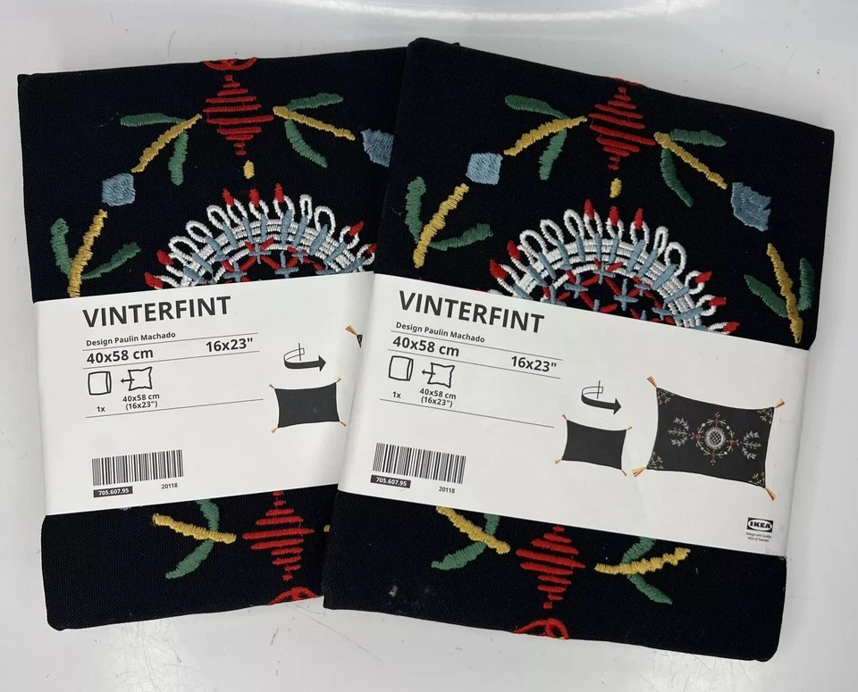 LOTE DE 2 fundas de cojín de almohada Ikea VINTERFINT 16" X 23" arte popular bordadas nuevas Foto 1 de 4