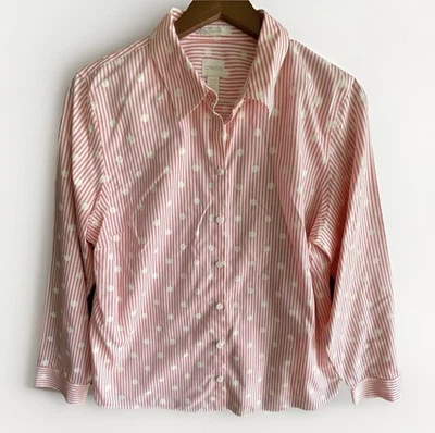 Blusa Chico’s Top Mujer Talla 2.5 L Rayas Rojas Sin Planchar 100% Algodón Blanco Lunares Foto 1 de 4
