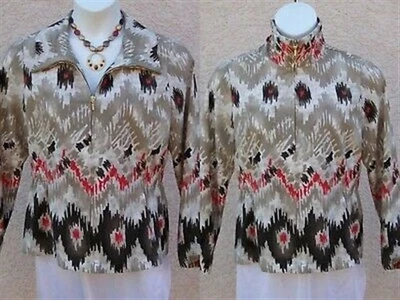 Chico's $109 southwest light jacket 2 M L 12 14 FALL COLORS ikat tan brick red  - Image 1 of 4