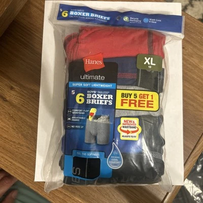 Hanes Boys Tagless Boxer Briefs 6-Pack XL NEW Ultimate Comfort Flex Free Ship - Image 1 of 4