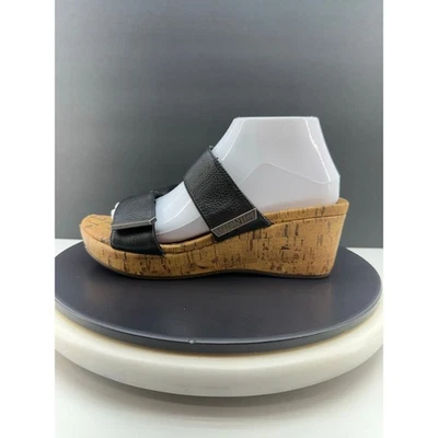 Sandalias de cuña VIONIC Pepper para mujer talla 8 de cuero negro con plataforma con punta abierta Foto 1 de 4