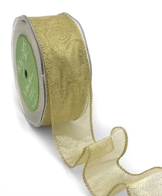 30 YDS - 1.5 Inch Semi-Sheer Metallic Gold Wired Ribbon  - Image 1 of 1