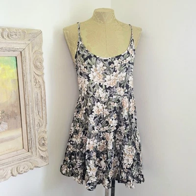 Brandy Melville Black Floral Boho Mini Skater Dress Small WhimsyGoth Fairycore - Image 1 of 4