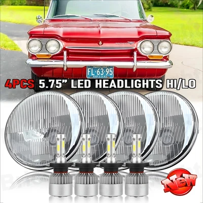 4pcs 5 3/4 5.75" Round LED Headlights Hi/Lo Beam for Chevrolet Corvair 1960-1969 - Image 1 of 4