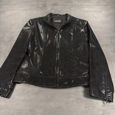 Chaqueta de piel de serpiente para mujer pequeña negra abrigo completo con cremallera motociclista gótico punk grunge años 90 Foto 1 de 4