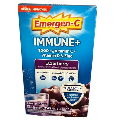 Emergen-C Immune + Elderberry 18 Packets Vitamin D Zinc Drink Mix EXP 04/2026 - Image 1 of 4