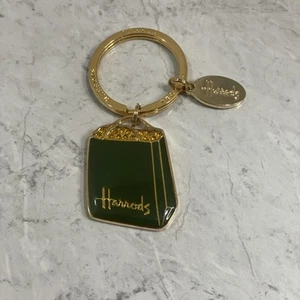 Vintage Harrods Key Ring Green Shopping Bag and Gold Tone Accents - Picture 1 of 4