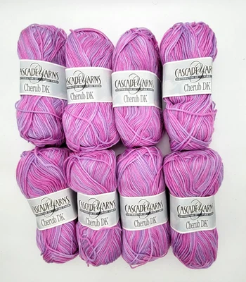 Cascade Yarns Cherub DK Yarn Lot of 8 Skeins 50 g Each. Color # 508 Pink/Purple - Image 1 of 4