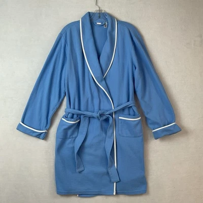 Classic Elements Bath Robe Womens XL Blue Waffle Long Sleeve Belt Knee Length - Image 1 of 4